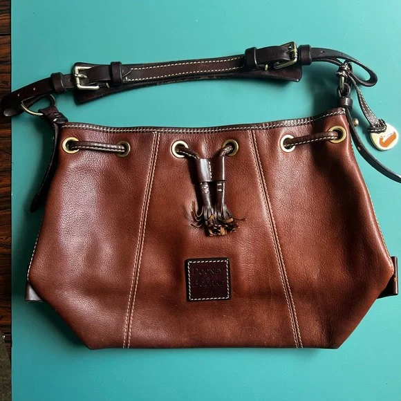 🧡Dooney & Bourke Pebbled Cowhide LEATHER DRAWSTRING purse shoulder bag Vintage! - Picture 3 of 13